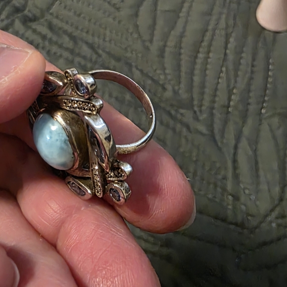 Marahlago Sterling Silver Larimar And Blue Topaz Statement Ring - Picture 5 of 7